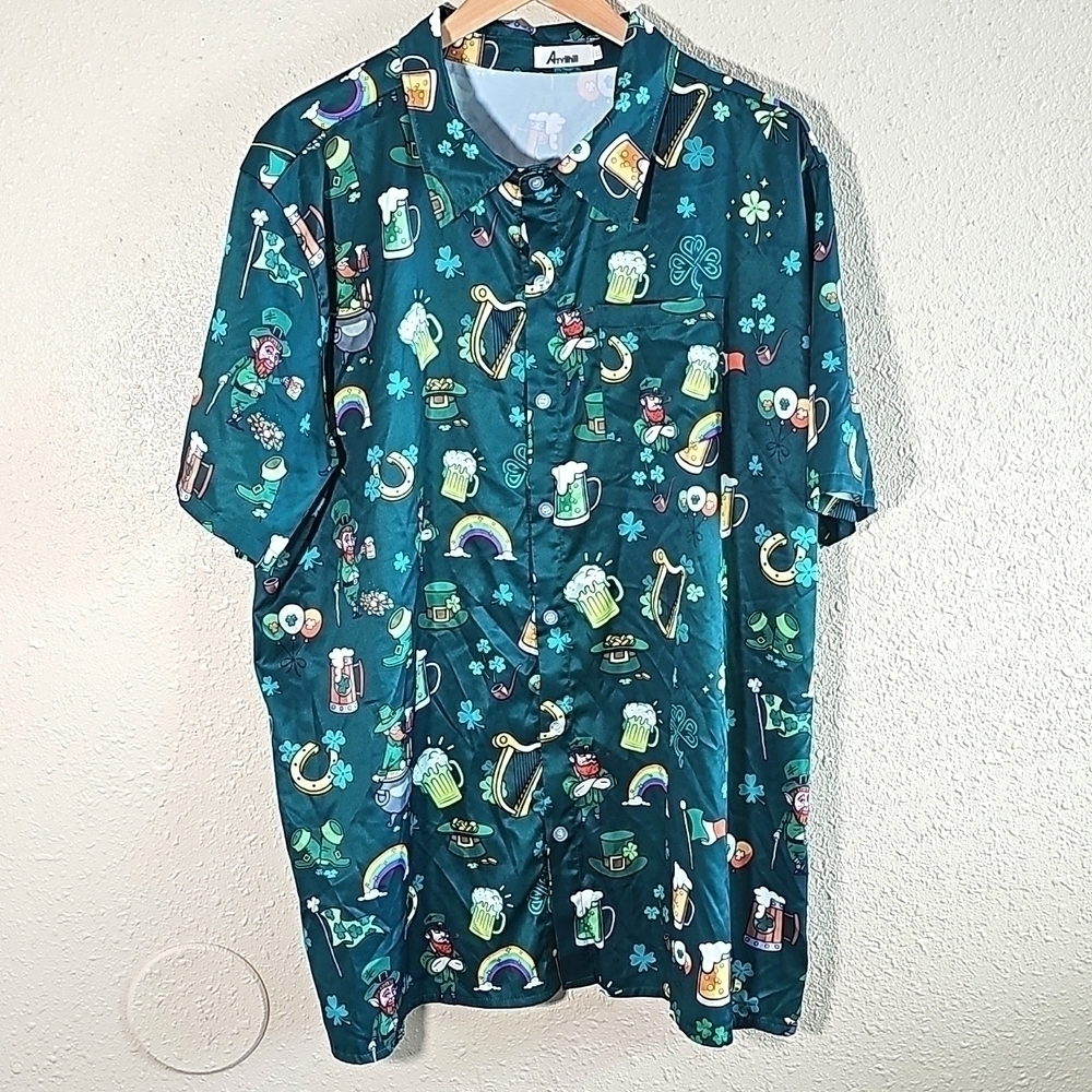 ARVIHILL Saint Patrick Short Sleeves Button-Down Shirt.